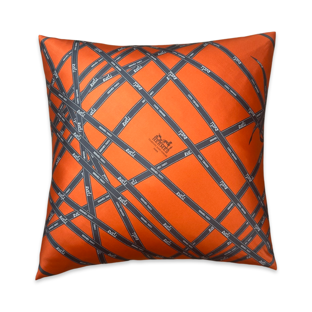 Hermes Bolduc Ribbon Orange Scarf | Hermes Pillows exclusively at Vintage Luxe Up