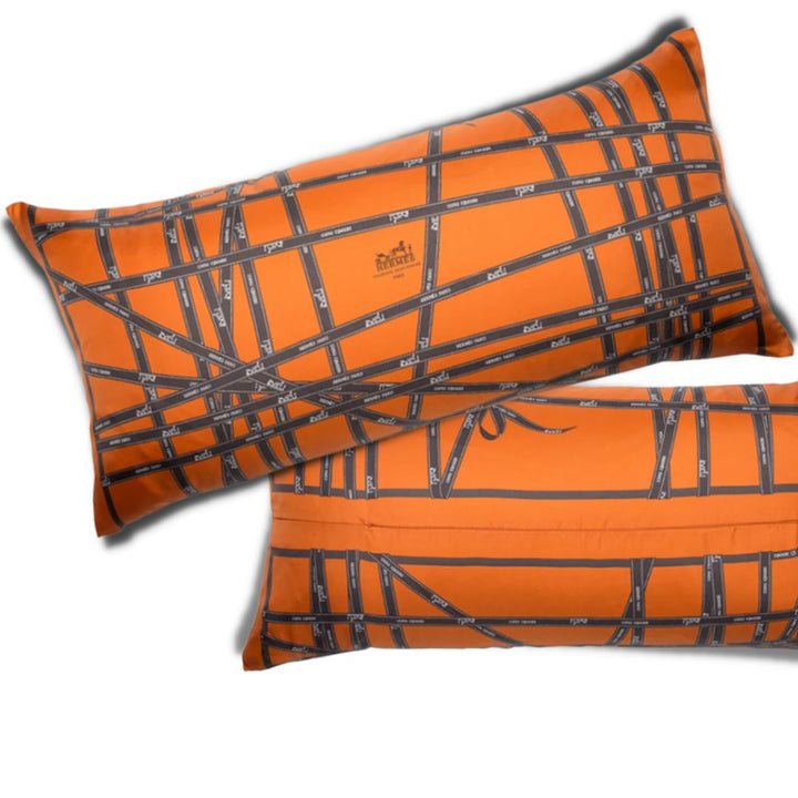 Vintage Hermes Pillow Bolduc Ribbon Vintage Silk Scarf Lumbar Pillow 35" at Vintage Luxe Up