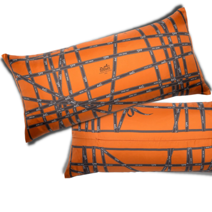 Vintage Hermes Pillow Bolduc Ribbon Vintage Silk Scarf Lumbar Pillow 35" at Vintage Luxe Up