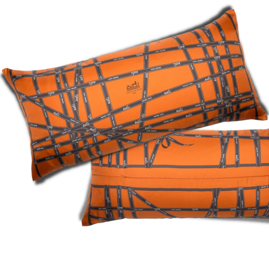 Vintage Hermes Pillow Bolduc Ribbon Vintage Silk Scarf Lumbar Pillow 35" at Vintage Luxe Up