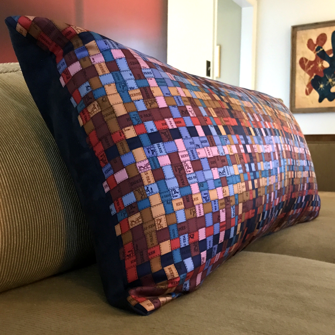 Bolduc au Carré Vintage Silk Scarf Lumbar Pillows 35"