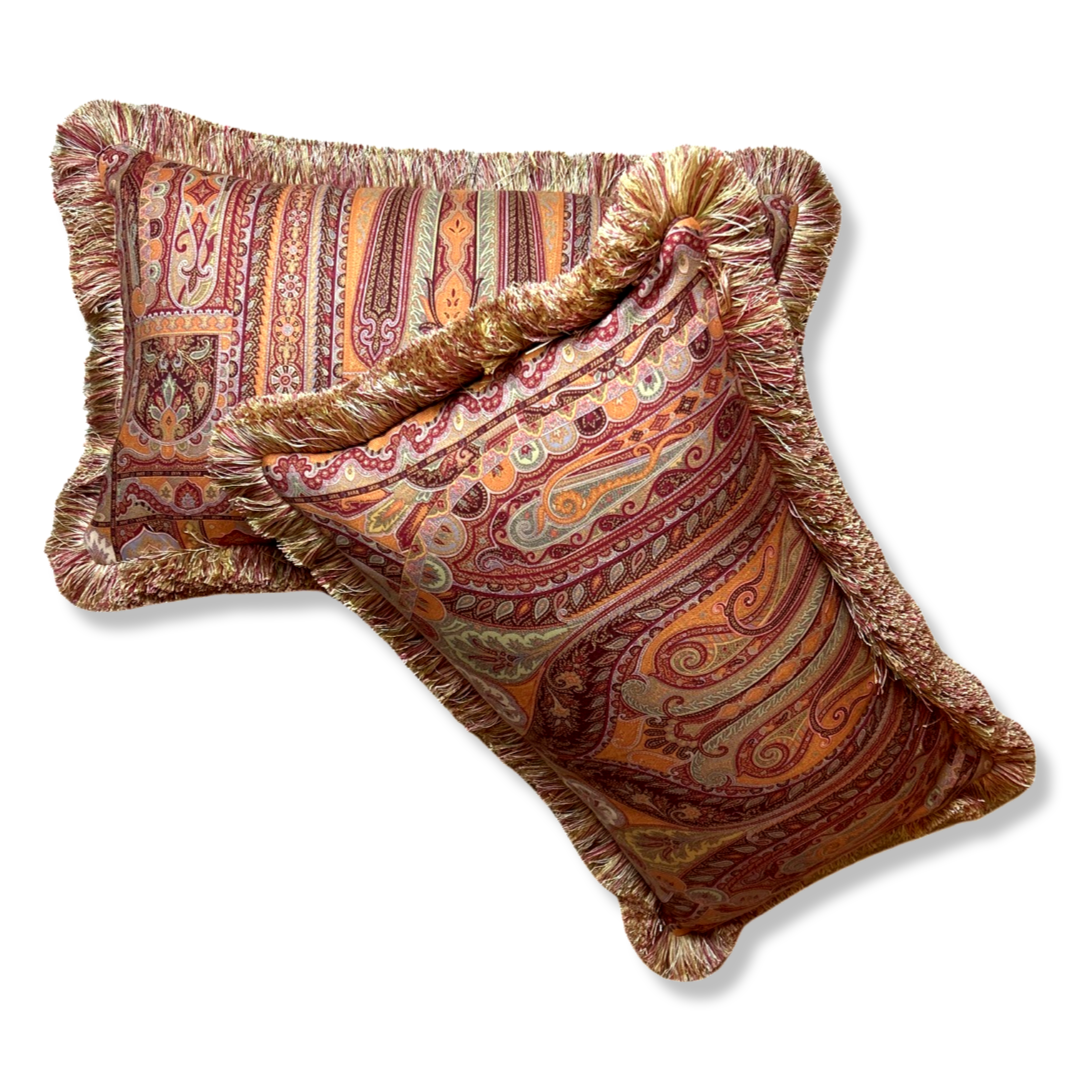 Vintage Etro Pillow Bordeaux Paisley Vintage Wool & Silk Scarf Pillows at Vintage Luxe Up
