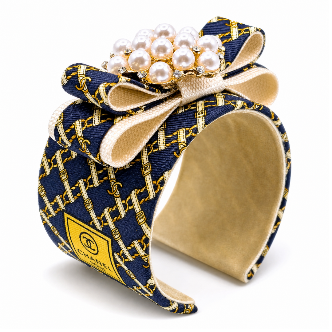 CC Belt & Chain Vintage Silk Necktie Cuff Bracelet