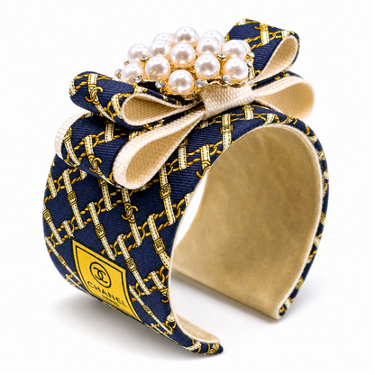 CC Belt & Chain Vintage Silk Necktie Cuff Bracelet