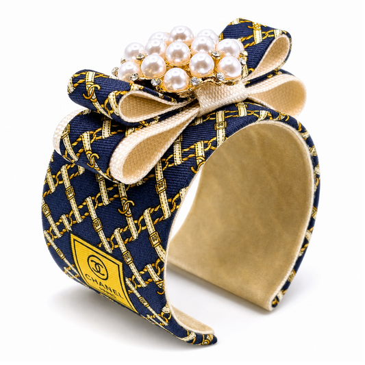 CC Belt & Chain Vintage Silk Necktie Cuff Bracelet