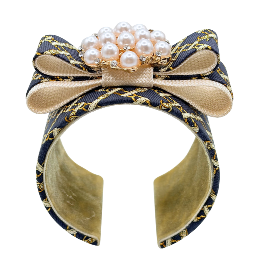 CC Belt & Chain Vintage Silk Necktie Cuff Bracelet