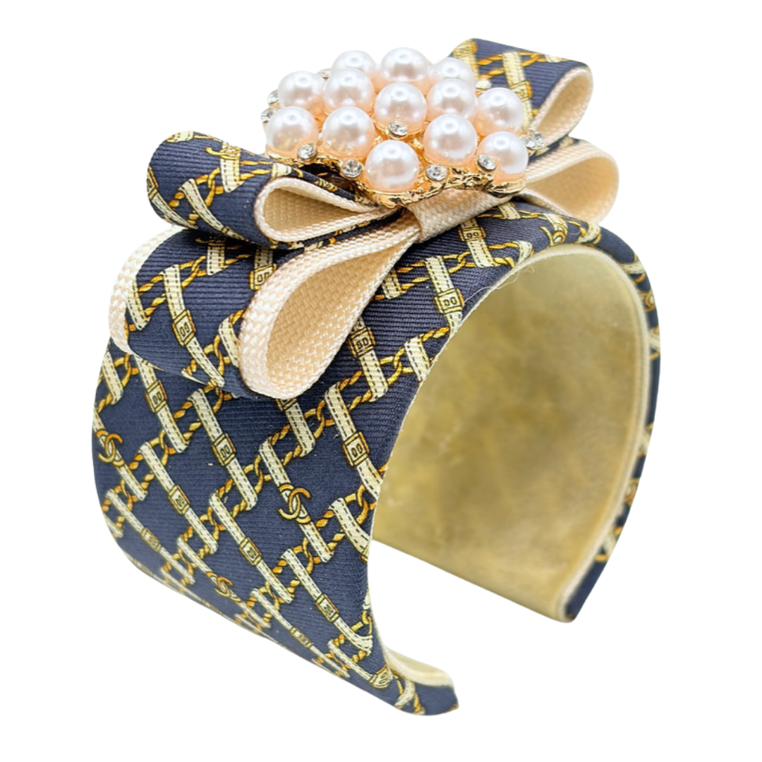 CC Belt & Chain Vintage Silk Necktie Cuff Bracelet