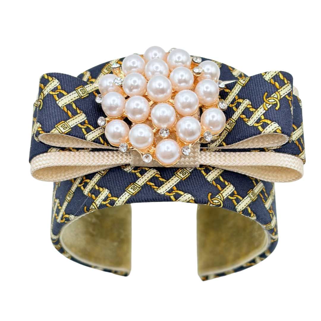 CC Belt & Chain Vintage Silk Necktie Cuff Bracelet