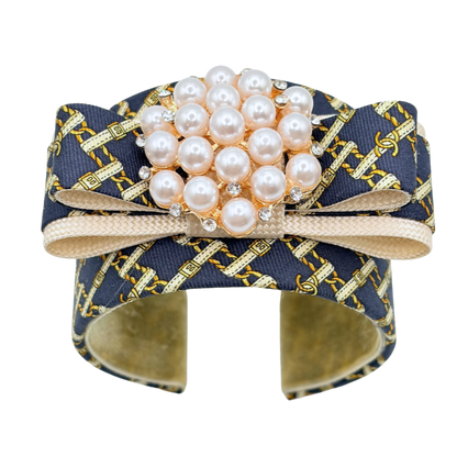 CC Belt & Chain Vintage Silk Necktie Cuff Bracelet