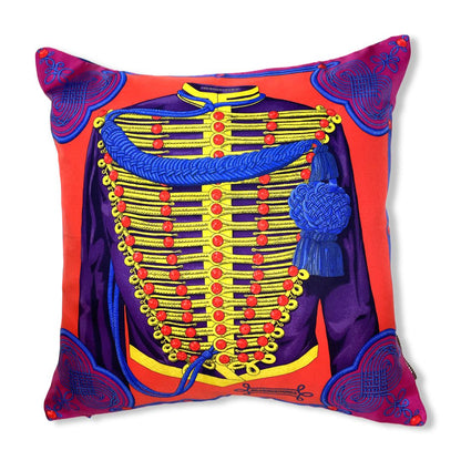 Vintage Hermes Pillow Brandebourgs Vermillion Vintage Silk Scarf Pillow 17" at Vintage Luxe Up