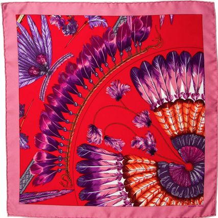 Brazil Detail Framed Vintage Silk Scarf 20"