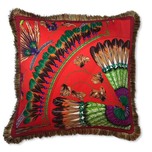 Vintage Hermes Pillow Brazil Detail Vintage Silk Scarf Pillow 28" at Vintage Luxe Up