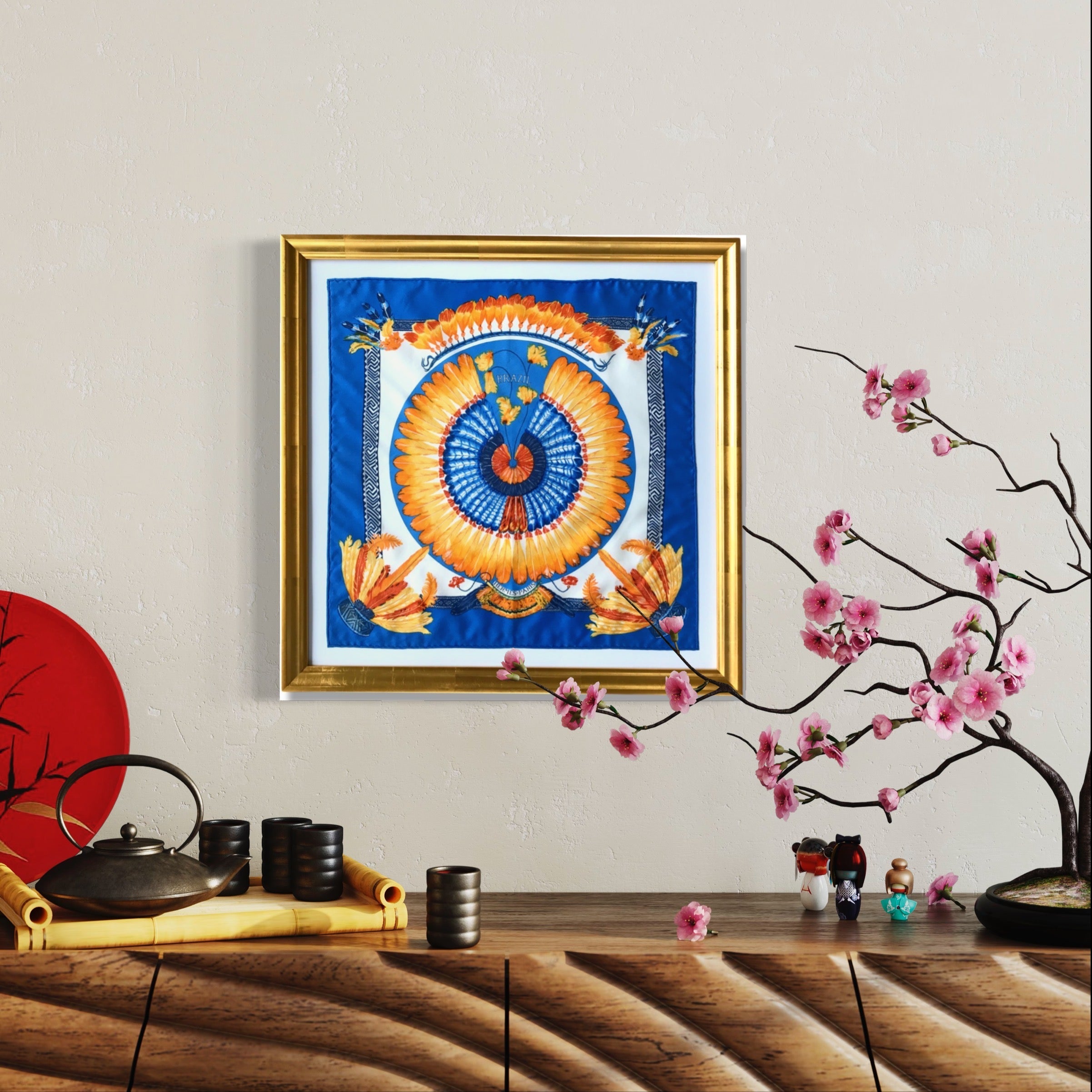 HERMES Brazil Framed Vintage Silk Scarf 20