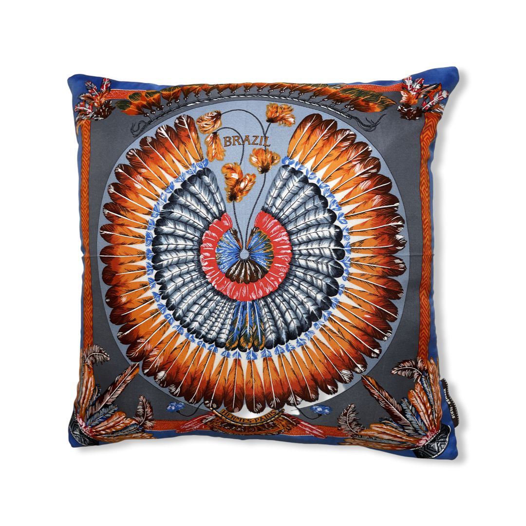 Vintage Hermes Pillow Brazil Vintage Silk Scarf Pillow 17" at Vintage Luxe Up