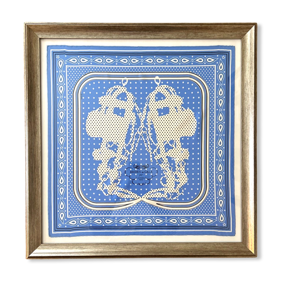 Framed Hermes Scarf Brides de Gala Bandana Framed Vintage Silk Scarf 26" Vintage Hermes at Vintage Luxe Up