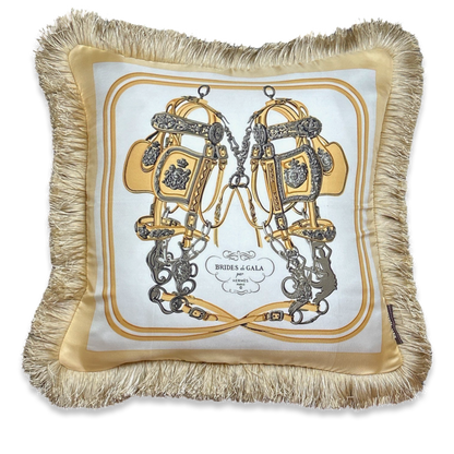 Vintage Hermes Pillow Brides de Gala Ivory Vintage Silk Scarf Pillow 19" at Vintage Luxe Up