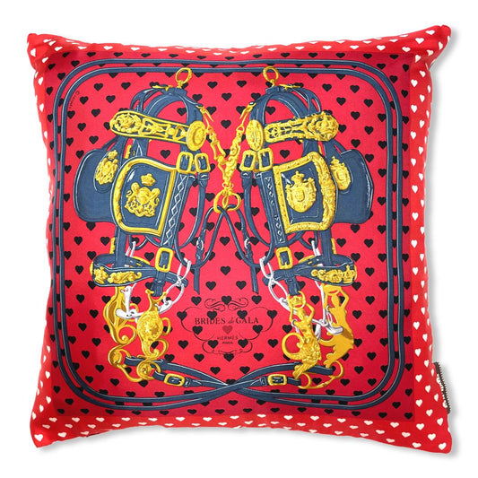 Vintage Hermes Pillow Brides de Gala Love Rouge Vintage Silk Scarf Pillow 17" at Vintage Luxe Up