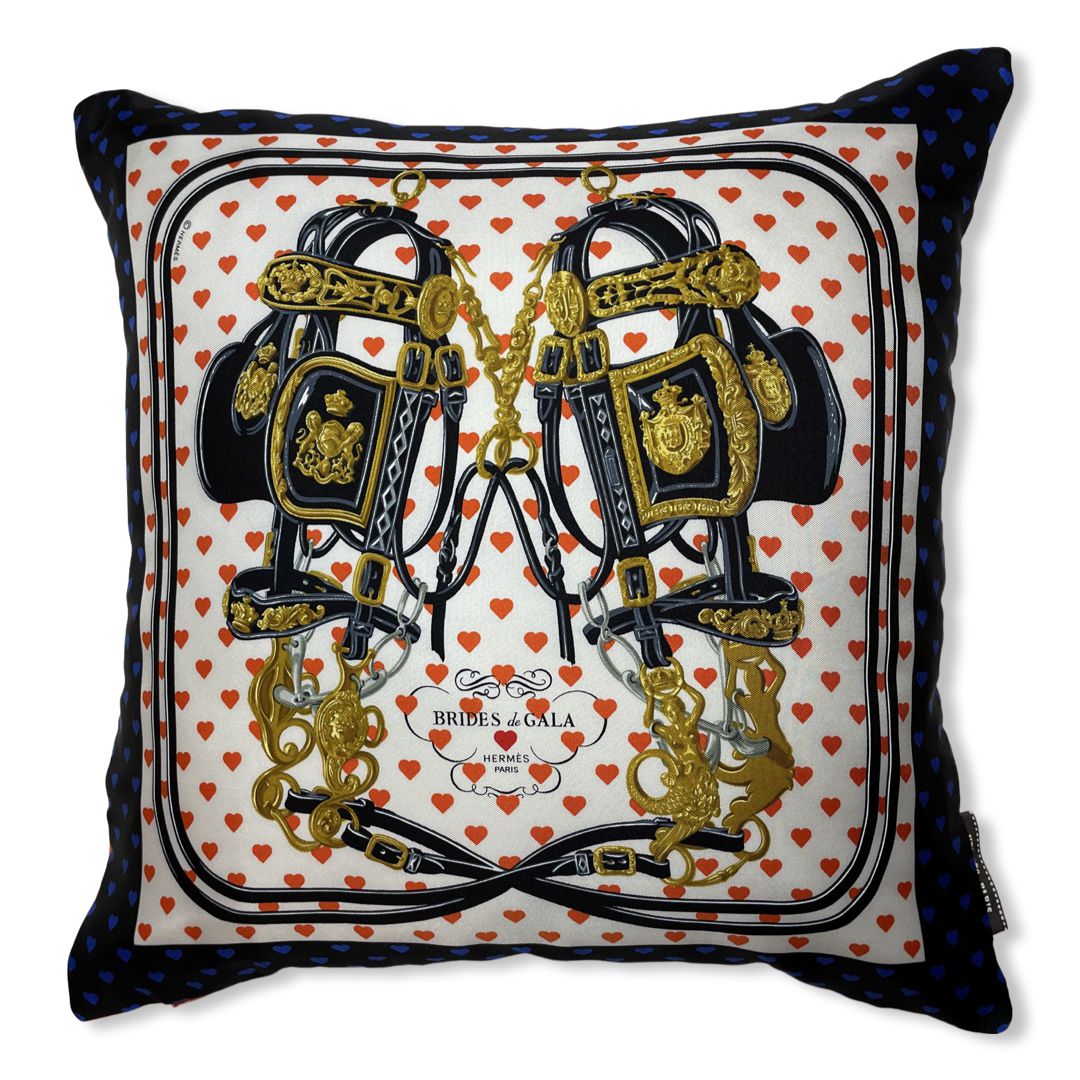 Vintage Hermes Pillow Brides de Gala Love Vintage Silk Scarf Pillow 17" at Vintage Luxe Up