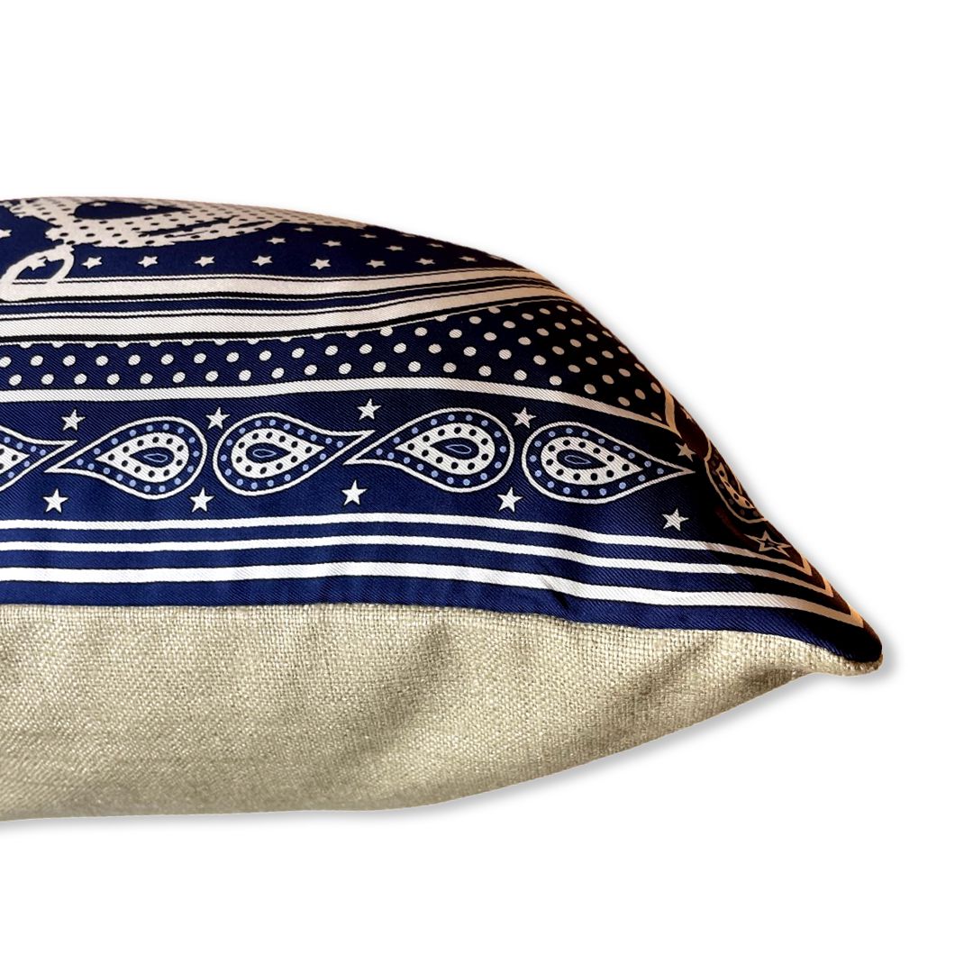 Brides de Gala Navy Bandana Vintage Silk Scarf Pillow 22"