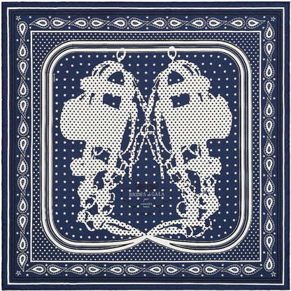 Brides de Gala Navy Bandana Vintage Silk Scarf Pillow 22"