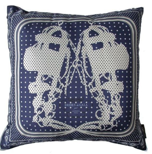 Vintage Hermes Pillow Brides de Gala Navy Bandana Vintage Silk Scarf Pillow 22" at Vintage Luxe Up