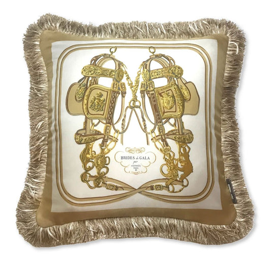 Vintage Hermes Pillow Brides de Gala Sable Vintage Silk Scarf Pillow 19" at Vintage Luxe Up