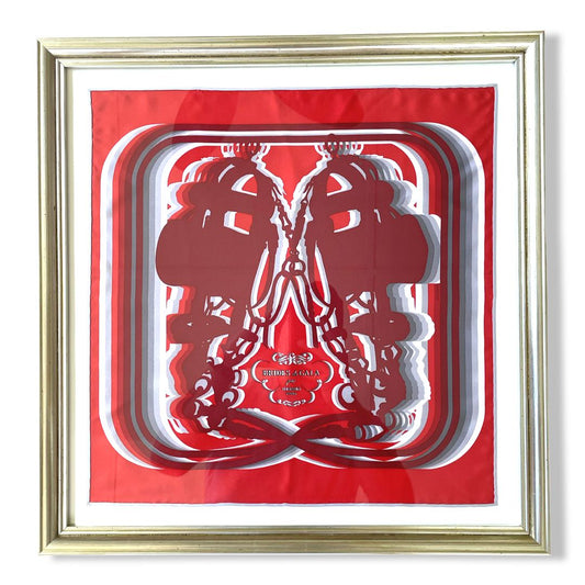 Framed Hermes Scarf Brides de Gala Shadow Rouge Framed Vintage Silk Scarf 20" Vintage Hermes at Vintage Luxe Up