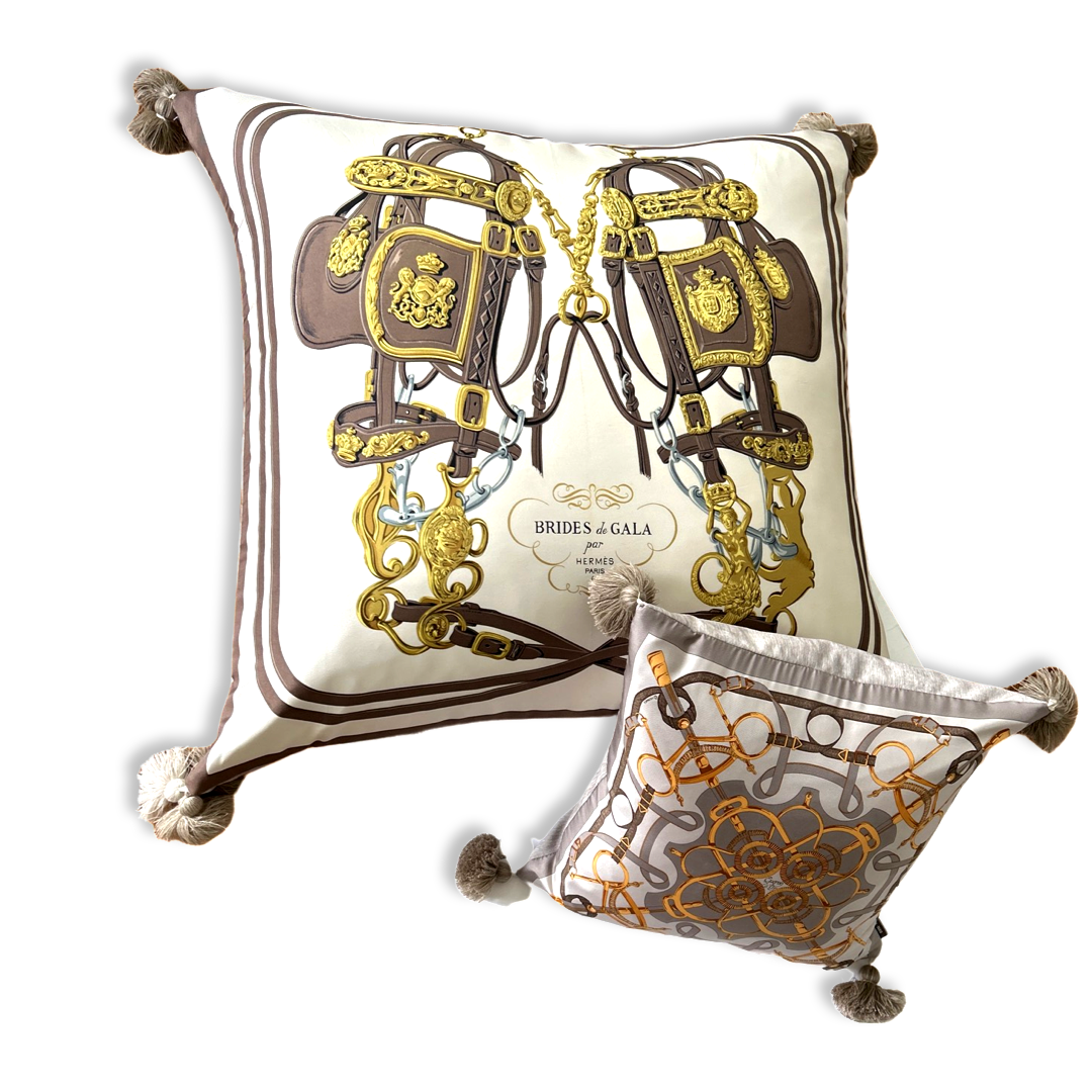 Brides de Gala Taupe Vintage Silk Scarf Pillow 30"