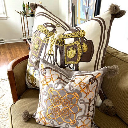 Brides de Gala Taupe Vintage Silk Scarf Pillow 30"