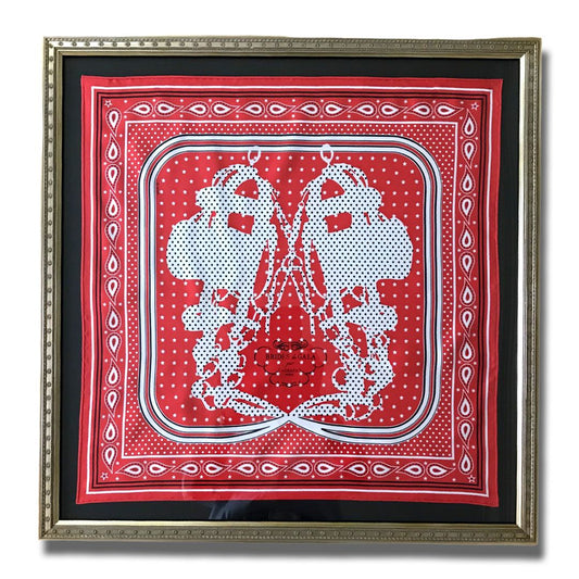 Framed Hermes Scarf Brides de Gala a Pois Bandana Framed Vintage Silk Scarf 26" Vintage Hermes at Vintage Luxe Up