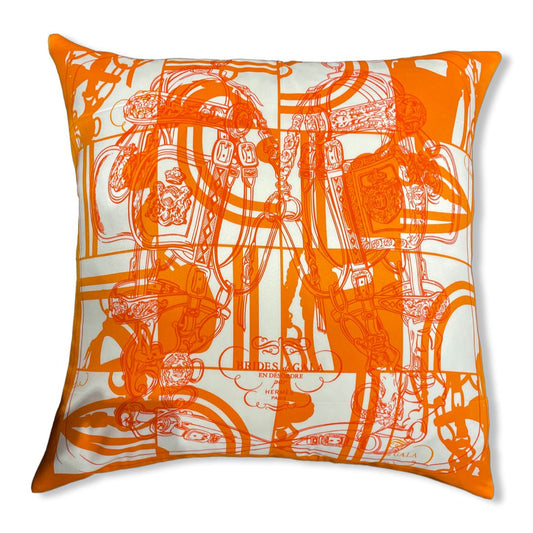 Vintage Hermes Pillow Brides de Gala en Dèsordre Silk Scarf Pillow 28" at Vintage Luxe Up
