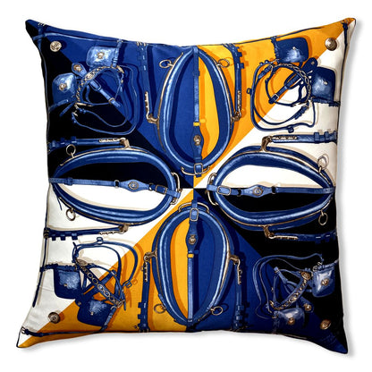 Vintage Hermes Pillow Brides et Harnais de Pologne Vintage Silk Scarf Pillow 28" at Vintage Luxe Up