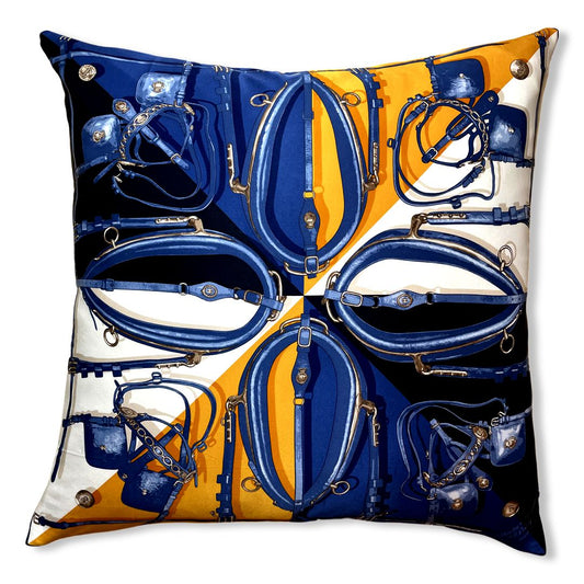 Vintage Hermes Pillow Brides et Harnais de Pologne Vintage Silk Scarf Pillow 28" at Vintage Luxe Up