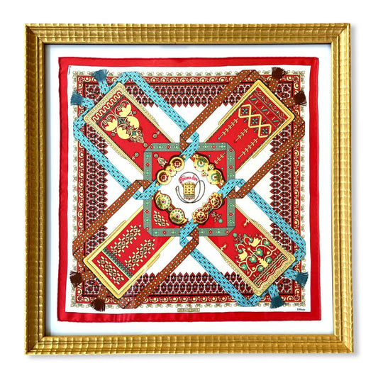 Framed Hermes Scarf Brins d'Or Framed Vintage Silk Scarf 20" Vintage Hermes at Vintage Luxe Up