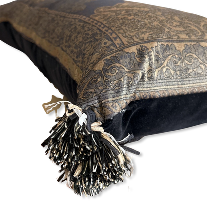 Bronze Paisley Vintage Lurex & Silk Scarf Lumbar Pillow 52”