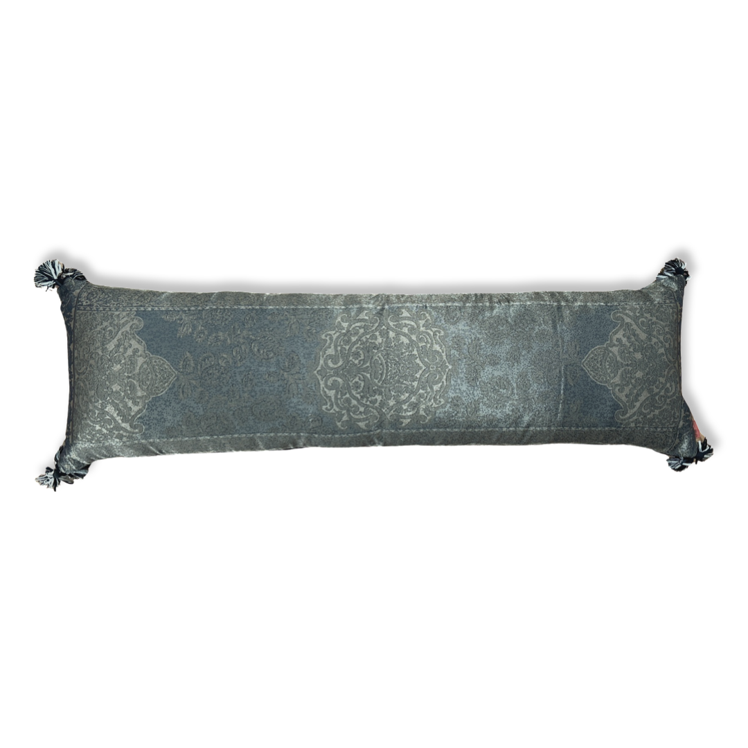 Bronze Paisley Vintage Lurex & Silk Scarf Lumbar Pillow 52”
