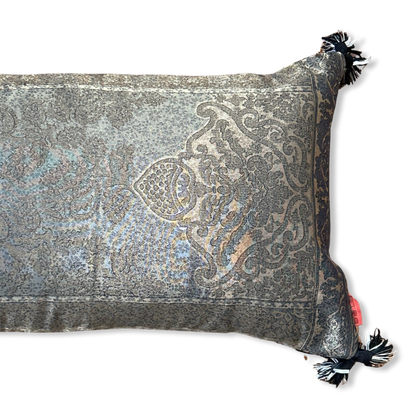 Bronze Paisley Vintage Lurex & Silk Scarf Lumbar Pillow 52”