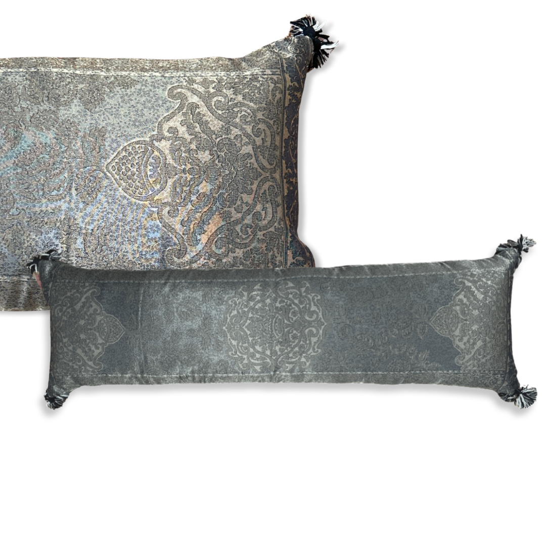 Vintage Etro Pillow Bronze Paisley Vintage Lurex & Silk Scarf Lumbar Pillow 52” at Vintage Luxe Up