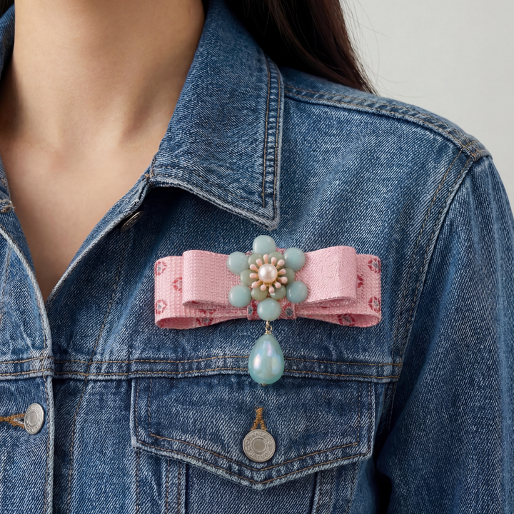 CC Flower Vintage Silk Necktie Bar Brooch