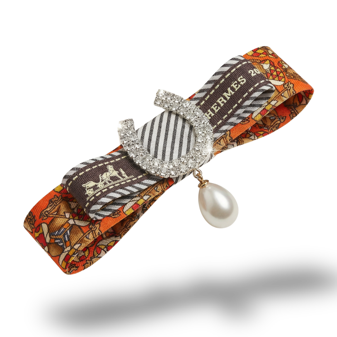 Jockey Print Vintage Silk Necktie Bar Brooch