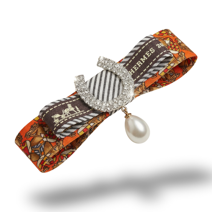 Jockey Print Vintage Silk Necktie Bar Brooch