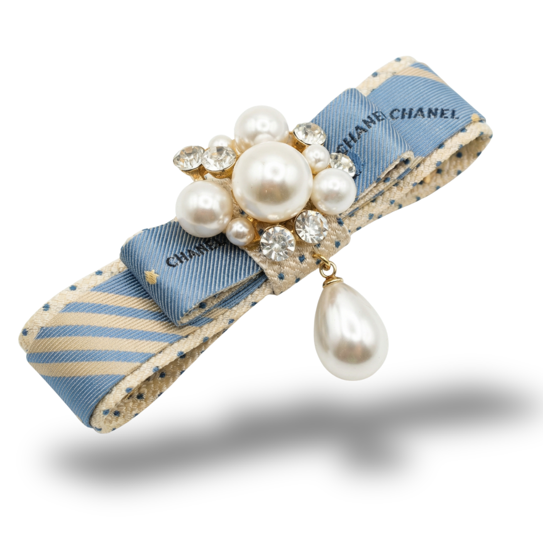 Chanel Silk Necktie Bar Brooch Luxury Accessory