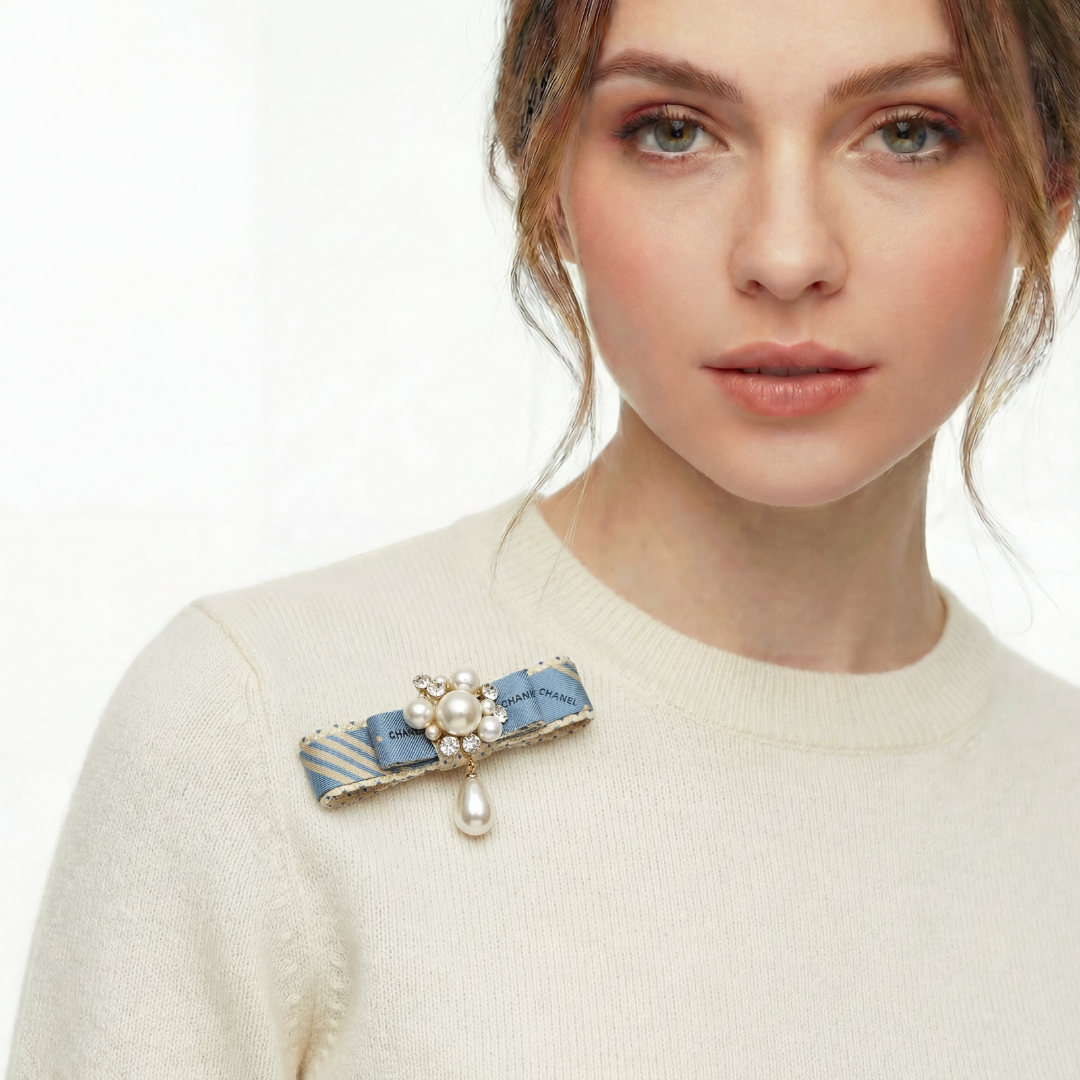 Chanel Silk Necktie Bar Brooch Luxury Accessory