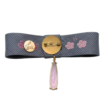 CC Camellia Houndstooth Vintage Silk Necktie Bar Brooch