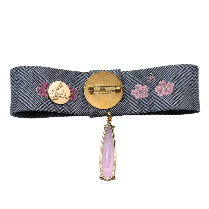 CC Camellia Houndstooth Vintage Silk Necktie Bar Brooch