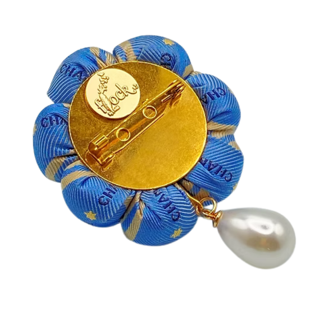Pearl Cluster Flower Vintage Silk Necktie Rosette Brooch