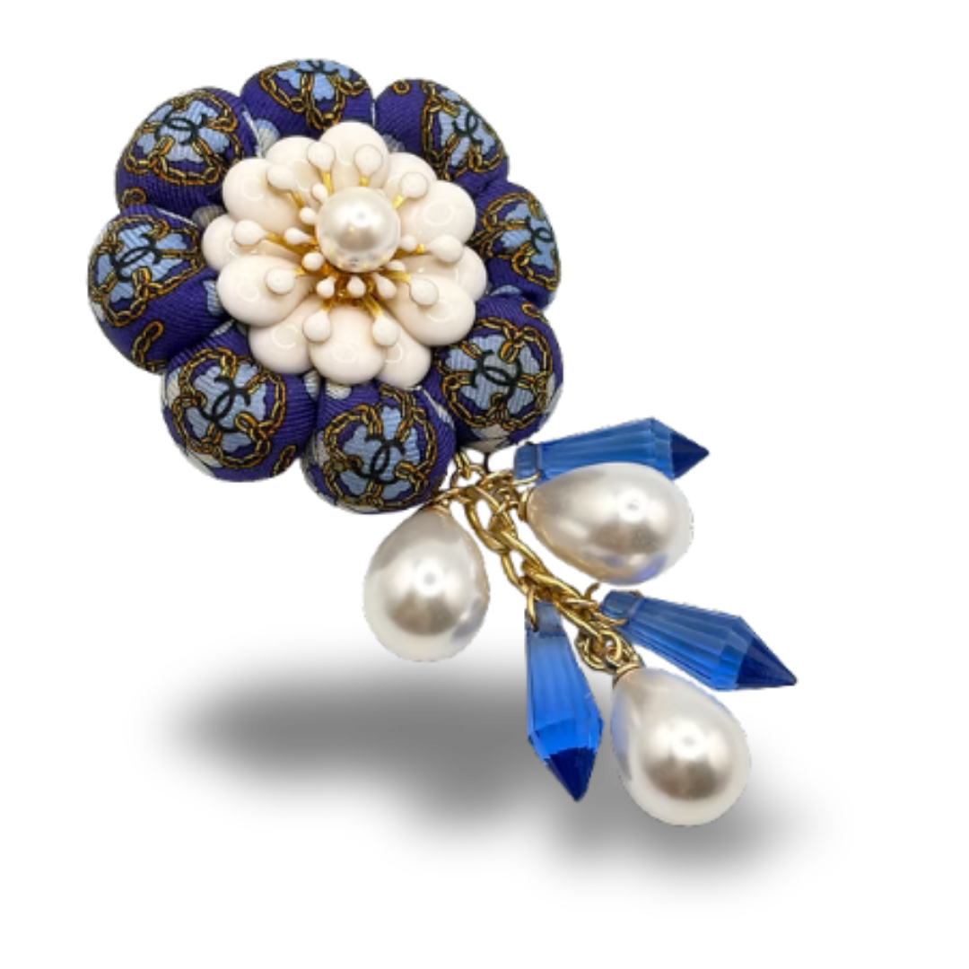 CC Camellia Vintage Silk Necktie Rosette Brooch