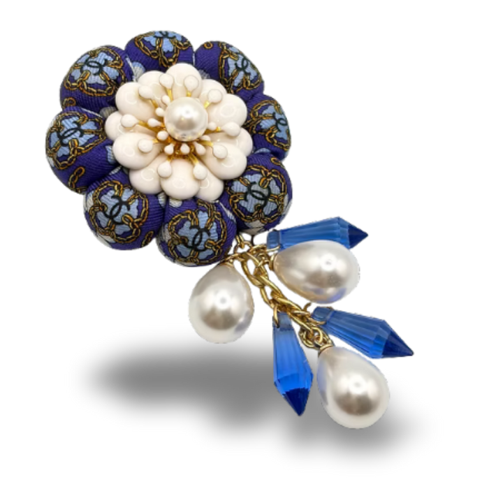CC Camellia Vintage Silk Necktie Rosette Brooch