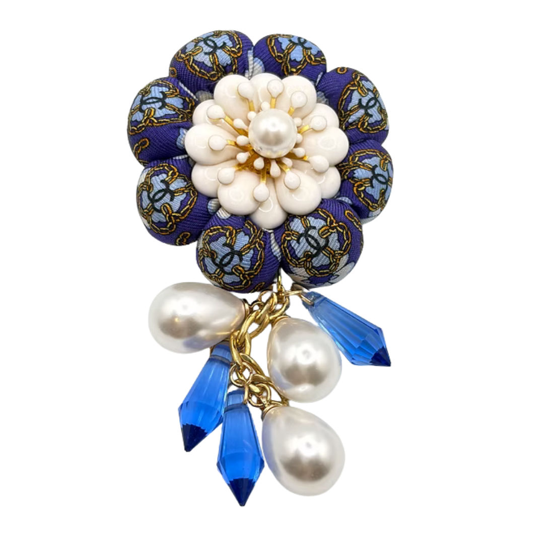 CC Camellia Vintage Silk Necktie Rosette Brooch
