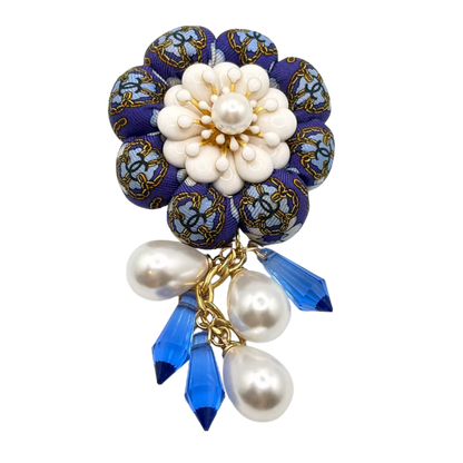 CC Camellia Vintage Silk Necktie Rosette Brooch